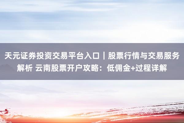 天元证券投资交易平台入口｜股票行情与交易服务解析 云南股票开户攻略：低佣金+过程详解